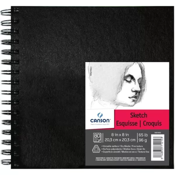 Canson Artist Series Sketch Book Paper Pad for Pencil and Charcoal Acid Free Wire Bound 65 Pound 9 x 12 Inch 80 Sheets8X8