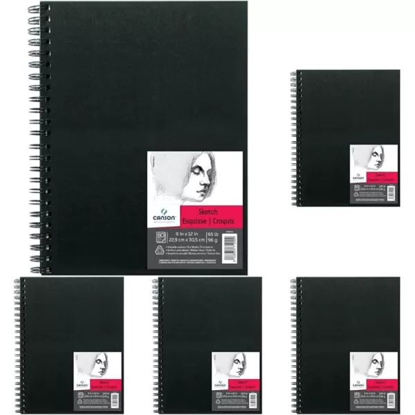 Canson Artist Series Sketch Book Paper Pad for Pencil and Charcoal Acid Free Wire Bound 65 Pound 9 x 12 Inch 80 Sheets9X12 Pack of 5