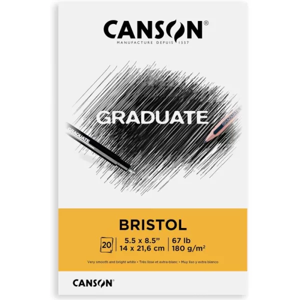 Canson Graduate Bristol Pad Foldover 9x12 inch 20 Sheets  Artist Paper for Adults and Students  Drawing Sketching Markers and Art JournalingWhite55x85 inch