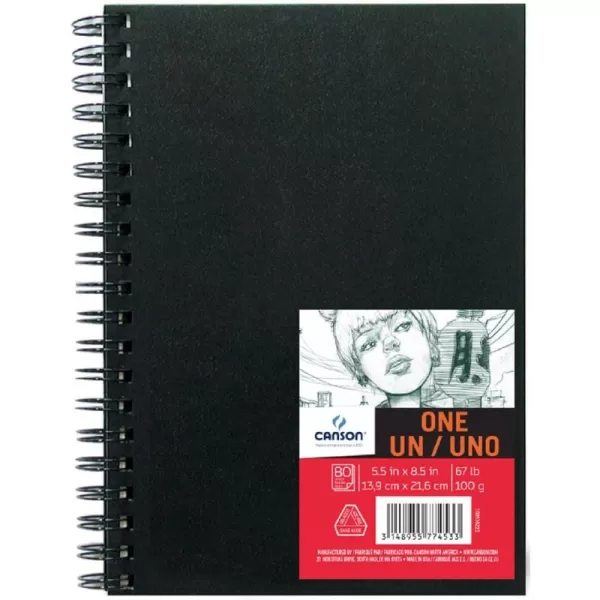 Canson ONE Art Book Paper Pad Smudge Resistant Sketch Book Paper Pad Hardbound 67 Pound 85 x 11 Inch 98 Sheets55 x 85 Side Wire