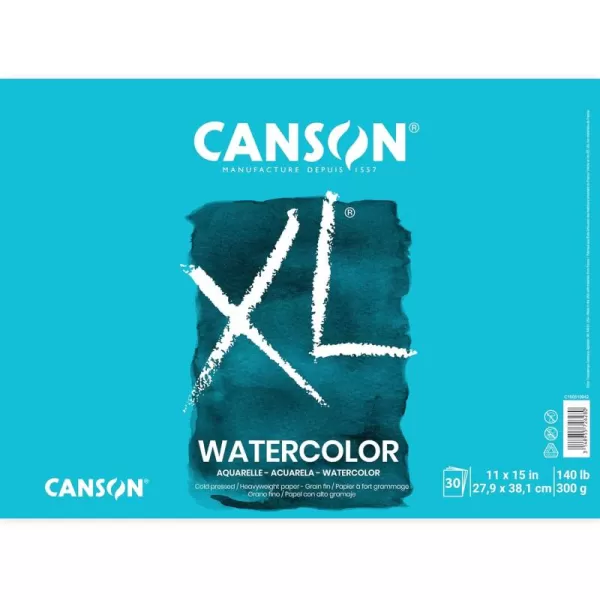 Canson XL Series Watercolor Textured Paper Pad for Paint Pencil Ink Charcoal Pastel and Acrylic Fold Over 140 Pound 11 x 15 2 Pack Foldover Cover 30 Sheets11x15