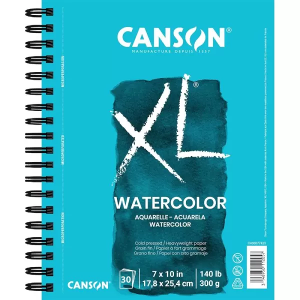 Canson XL Series Watercolor Textured Paper Pad for Paint Pencil Ink Charcoal Pastel and Acrylic Fold Over 140 Pound 11 x 15 2 Pack Foldover Cover 30 Sheets7x10