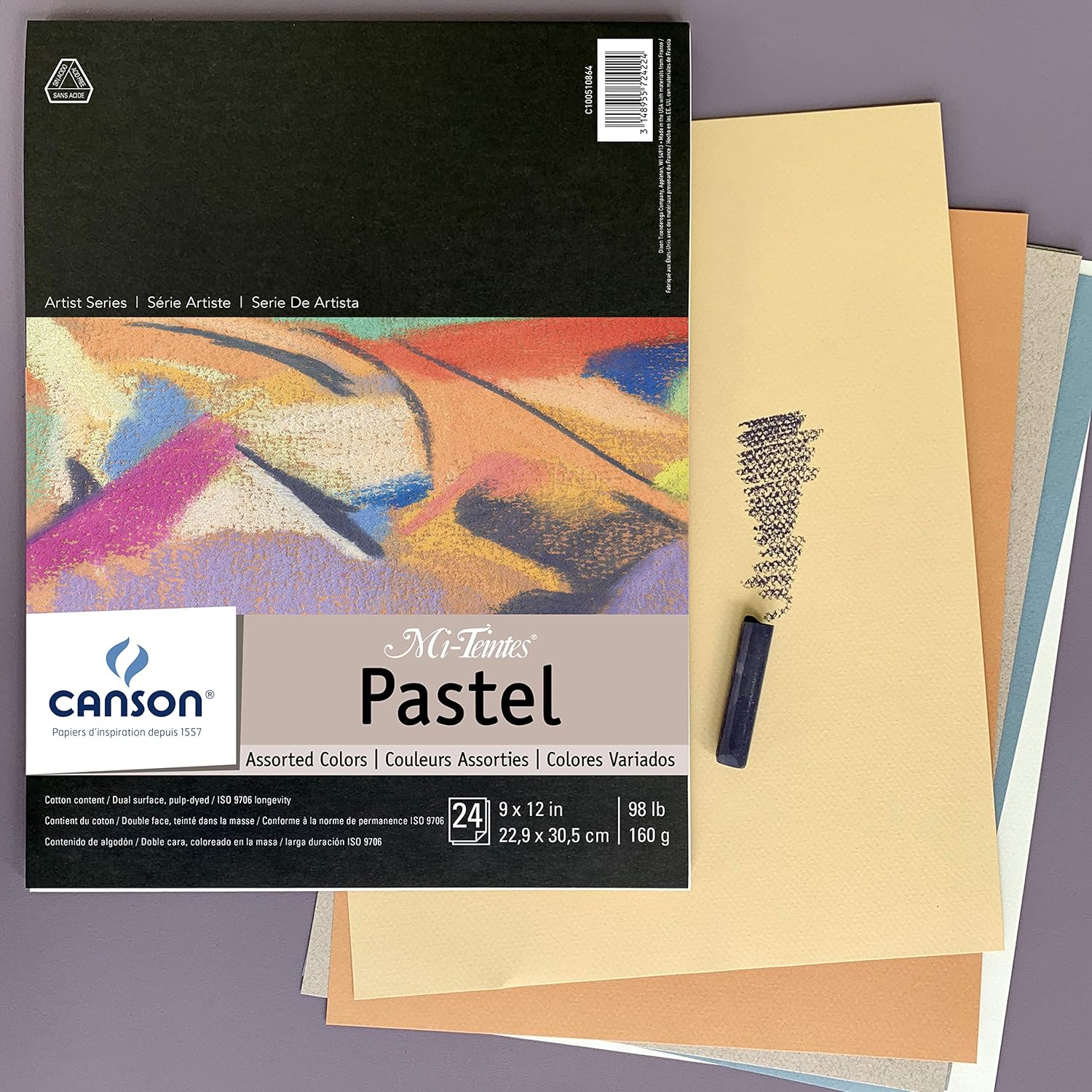 imageCanson Artist Series MiTeintes Pastel Paper White Wirebound Pad 9x12 inches 16 Sheets 98lb160g  Artist Paper for Adults and StudentsAssorted Colors