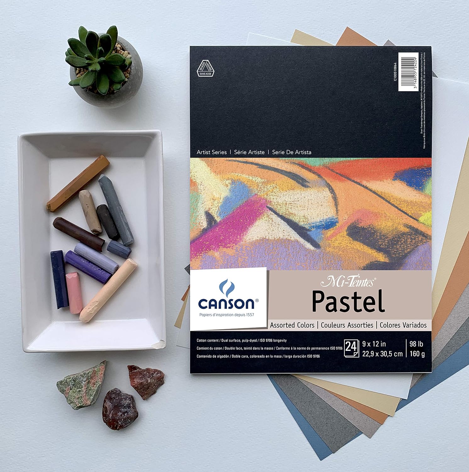 imageCanson Artist Series MiTeintes Pastel Paper White Wirebound Pad 9x12 inches 16 Sheets 98lb160g  Artist Paper for Adults and StudentsAssorted Colors