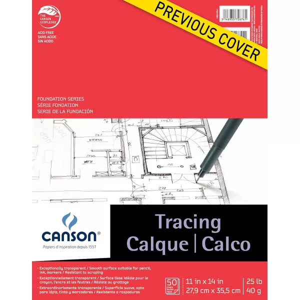 imageCanson Foundation Tracing Paper Pad for Ink Pencil and Markers Fold Over 25 Pound 9 x 12 Inch 50 Sheets11 x 14