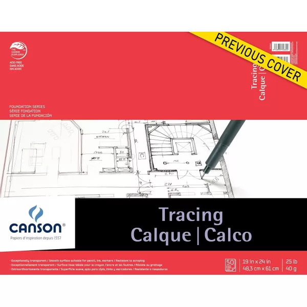 imageCanson Foundation Tracing Paper Pad for Ink Pencil and Markers Fold Over 25 Pound 9 x 12 Inch 50 Sheets19 x 24