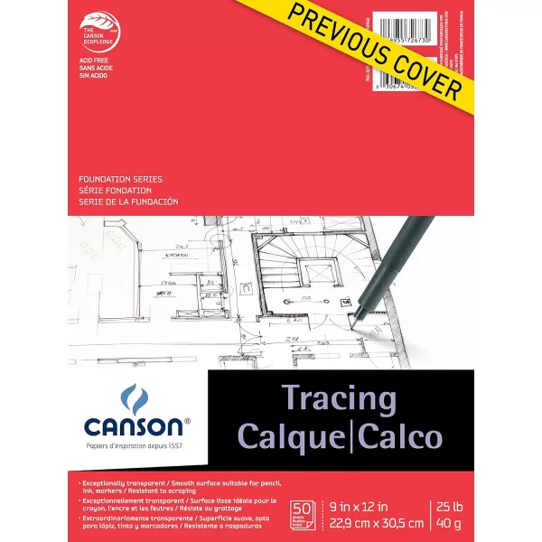 imageCanson Foundation Tracing Paper Pad for Ink Pencil and Markers Fold Over 25 Pound 9 x 12 Inch 50 Sheets9 x 12