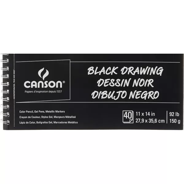 Canson XL Series Drawing Paper Black Wirebound Pad 11x14 inches 40 Sheets 92lb150g  Artist Paper for Adults and Students  Colored Pencil Ink Pastel Marker