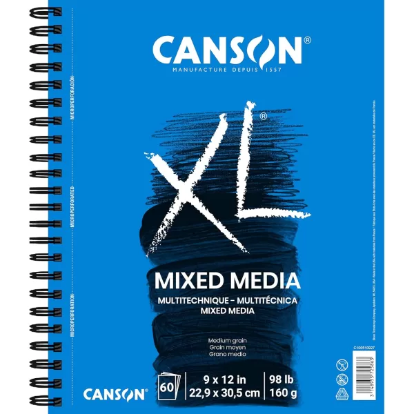 Canson XL Series Mixed Media Pad Side Wire 11x14 inches 60 Sheets  Heavyweight Art Paper for Watercolor Gouache Marker Painting Drawing Sketching9x12