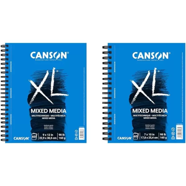 Canson XL Series Mixed Media Pad Side Wire 11x14 inches 60 Sheets  Heavyweight Art Paper for Watercolor Gouache Marker Painting Drawing Sketching9x12