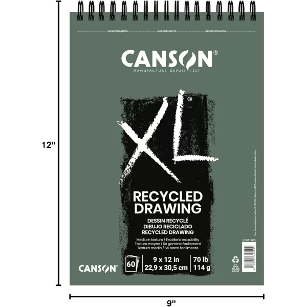 Canson XL Series Recycled Drawing Paper Pad Top Wire Bound 70 Pound 9 x 12 Inch 60 Sheets9x12