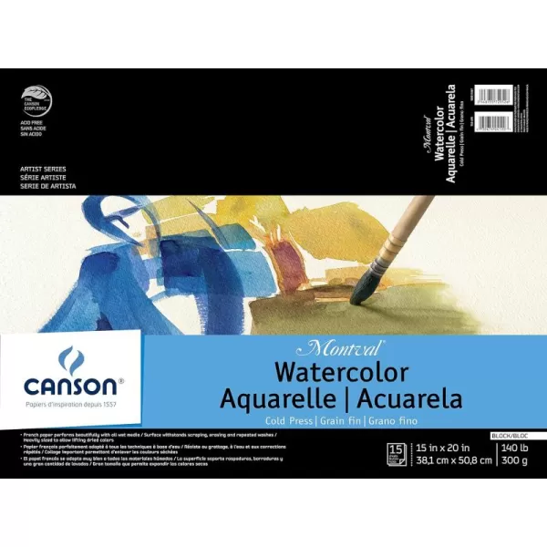 imageCanson Artist Series Montval Watercolor Paper Fold Over Block 12x16 inches 15 Sheets 140lb300g  Artist Paper for Adults and Students  Watercolors Mixed Media Markers and Art Journaling15X20