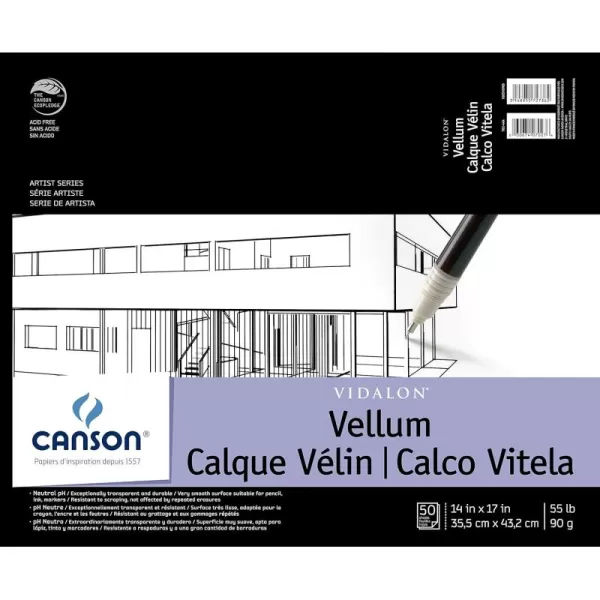 imageCanson Artist Series Vidalon Vellum Paper Foldover Pad 9x12 inches 50 Sheets 55lb90g  Artist Paper for Adults and Students14X17