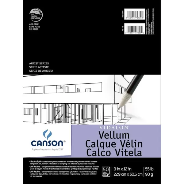 imageCanson Artist Series Vidalon Vellum Paper Foldover Pad 9x12 inches 50 Sheets 55lb90g  Artist Paper for Adults and Students9X12