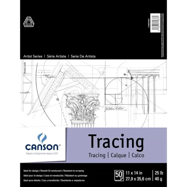 imageCanson Foundation Tracing Paper Pad for Ink Pencil and Markers Fold Over 25 Pound 9 x 12 Inch 50 Sheets11 x 14