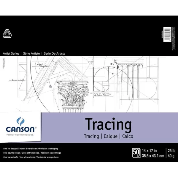 imageCanson Foundation Tracing Paper Pad for Ink Pencil and Markers Fold Over 25 Pound 9 x 12 Inch 50 Sheets14 x 17