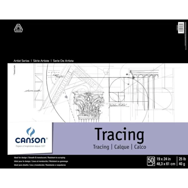 imageCanson Foundation Tracing Paper Pad for Ink Pencil and Markers Fold Over 25 Pound 9 x 12 Inch 50 Sheets19 x 24