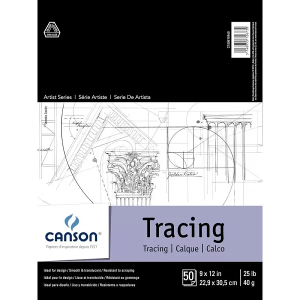 imageCanson Foundation Tracing Paper Pad for Ink Pencil and Markers Fold Over 25 Pound 9 x 12 Inch 50 Sheets9 x 12