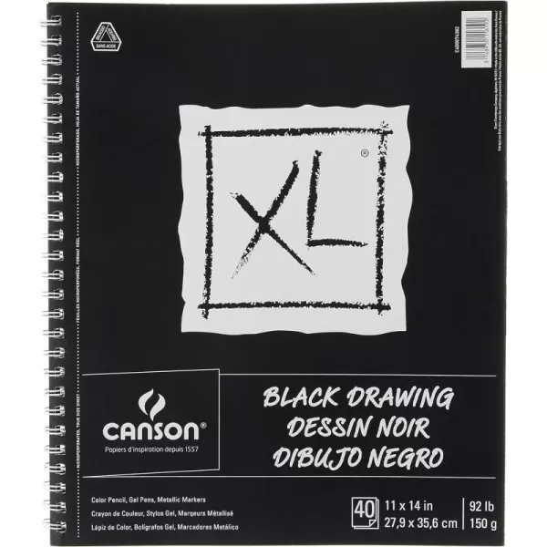 Canson XL Series Drawing Paper Black Wirebound Pad 11x14 inches 40 Sheets 92lb150g  Artist Paper for Adults and Students  Colored Pencil Ink Pastel Marker