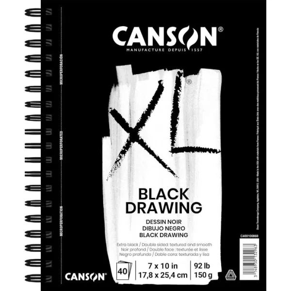 Canson XL Series Drawing Paper Black Wirebound Pad 7x10 inches 40 Sheets 92lb150g  Artist Paper for Adults and Students  Colored Pencil Ink Pastel Marker