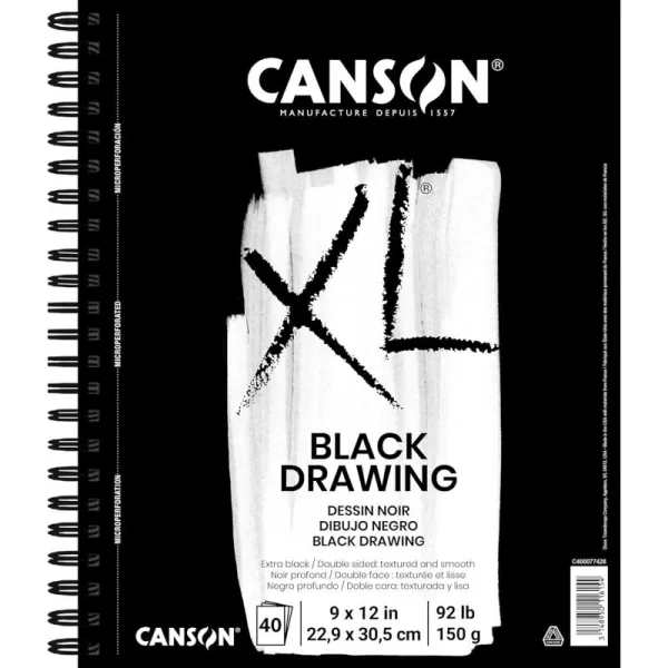 imageCanson XL Series Drawing Paper Black Wirebound Pad 9x12 inches 40 Sheets 92lb150g  Artist Paper for Adults and Students  Colored Pencil Ink Pastel Marker