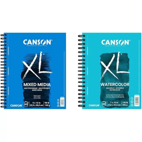 Canson XL Series Mixed Media Pad Side Wire 11x14 inches 60 Sheets  Heavyweight Art Paper for Watercolor Gouache Marker Painting Drawing Sketching9x12