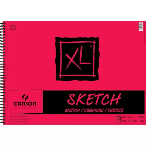 Canson XL Series Paper Sketch Pad for Charcoal Pencil and Pastel Side Wire Bound 50 Pound 18 x 24 Inch 50 Sheets