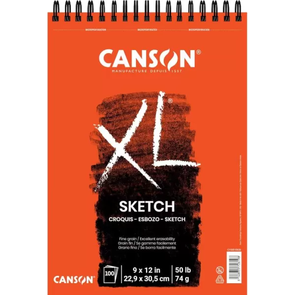 imageCanson XL Series Paper Sketch Pad for Charcoal Pencil and Pastel Top Wire Bound 50 Pound 9 x 12 Inch 100 Sheets