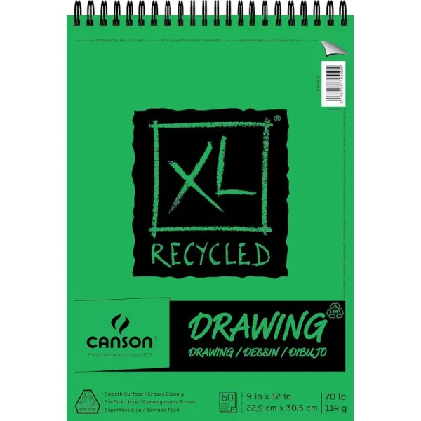 Canson XL Series Recycled Drawing Paper Pad Top Wire Bound 70 Pound 9 x 12 Inch 60 Sheets9x12