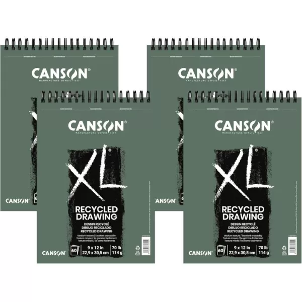 Canson XL Series Recycled Drawing Paper Pad Top Wire Bound 70 Pound 9 x 12 Inch 60 Sheets9x12 Pack of 4