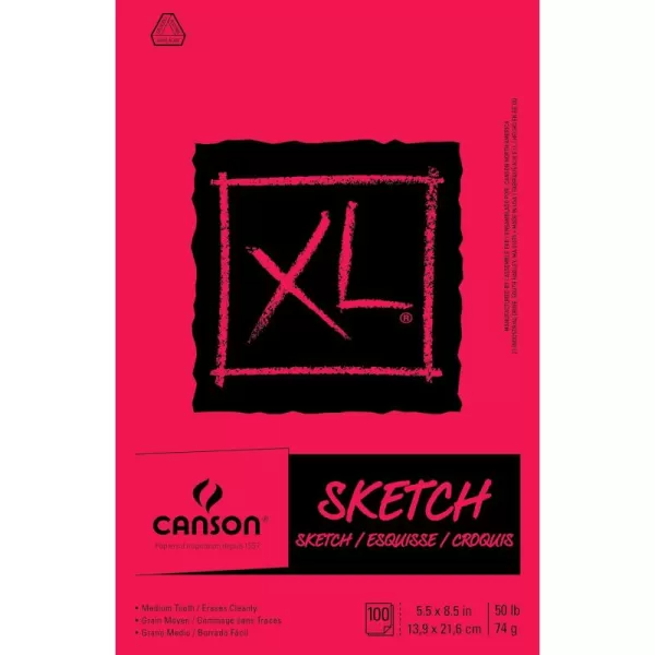 Canson XL Series Sketch Pad 55 x 85 Foldover Cover 100 Sheets 100510938