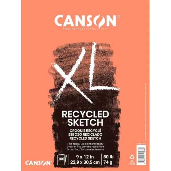 Canson XL Series Sketchbook Recycled Foldover Pad 9x12 inches 100 Sheets 50lb74g  Artist Paper for Adults and Students  Graphite Charcoal Pencil Colored Pencil