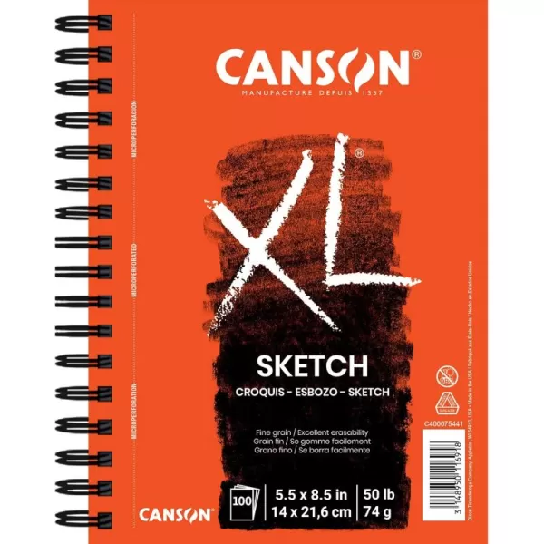 Canson XL Series Sketchbook Wirebound Pad 55x85 inches 100 Sheets 50lb74g  Artist Paper for Adults and Students  Graphite Charcoal Pencil Colored Pencil