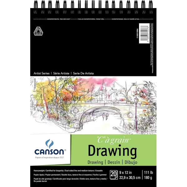 imageCanson Artist Series Drawing Paper Wirebound Pad 9x12 inches 24 Sheets 80lb130g  Artist Paper for Adults and Students  Charcoal Colored Pencil Ink Pastel Marker9x12