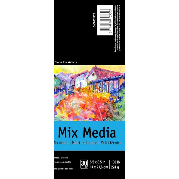 imageCanson Artist Series Mixed Media Paper Wirebound Pad 55x85 inches 30 Sheets 138lb224g  Artist Paper for Adults and Students  Watercolor Gouache Graphite Ink Pencil Marker