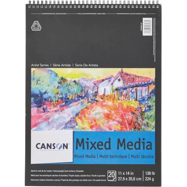 imageCanson Artist Series Mixed Media Paper Wirebound Pad 11x14 inches 20 Sheets 138lb224g  Artist Paper for Adults and Students  Watercolor Gouache Graphite Ink Pencil Marker