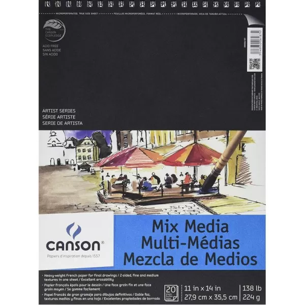 imageCanson Artist Series Mixed Media Paper Wirebound Pad 9x12 inches 20 Sheets 138lb224g  Artist Paper for Adults and Students  Watercolor Gouache Graphite Ink Pencil Marker