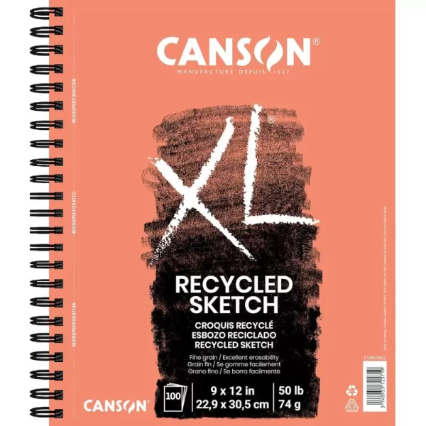 imageCanson XL Series Recycled Paper Sketch Pad Side Wire Bound 50 Pound 9 x 12 Inch 100 Sheets