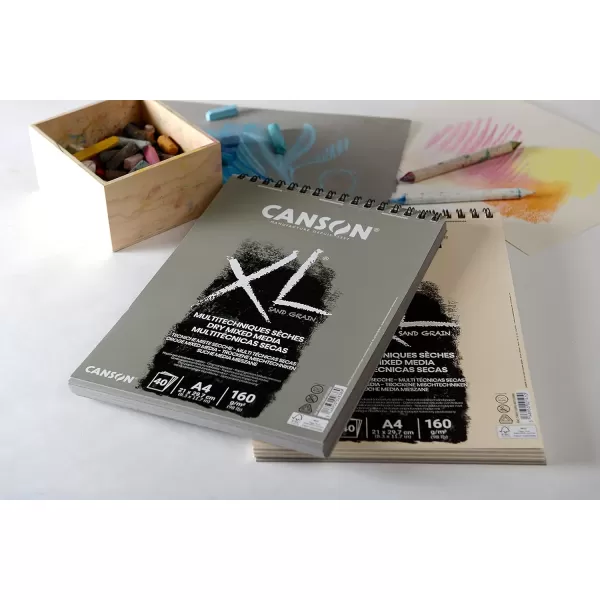 imageCANSON XL Sand Grain Dry Mixed Media 160gsm Paper A4 Grey Landscape Drawing Pad with SandpaperLike Finish Spiralbound with 40 Sheets Ideal for Professional Artists ampamp StudentsSPIRAL GREY 40S A4