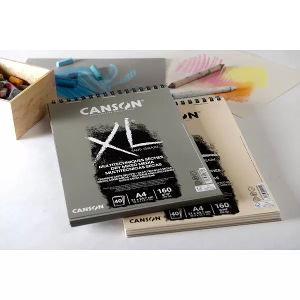 imageCANSON XL Sand Grain Dry Mixed Media 160gsm Paper A4 Grey Landscape Drawing Pad with SandpaperLike Finish Spiralbound with 40 Sheets Ideal for Professional Artists ampamp StudentsA3