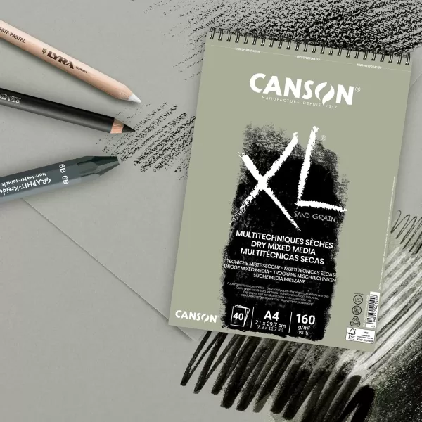 imageCANSON XL Sand Grain Dry Mixed Media 160gsm Paper A4 Grey Landscape Drawing Pad with SandpaperLike Finish Spiralbound with 40 Sheets Ideal for Professional Artists ampamp StudentsSPIRAL GREY 40S A4