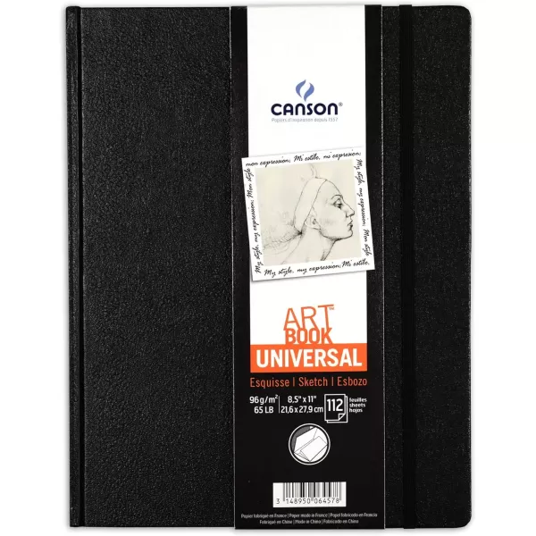 imageCanson Universal Art Book Blank Acid Free Paper with Pocket Elastic Closure and Stitch Binding Hardbound 65 Pound 85 x 11 Inch 112 Sheets85X11