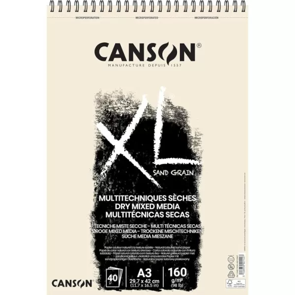 imageCANSON XL Sand Grain Dry Mixed Media 160gsm Paper A4 Grey Landscape Drawing Pad with SandpaperLike Finish Spiralbound with 40 Sheets Ideal for Professional Artists ampamp StudentsA3