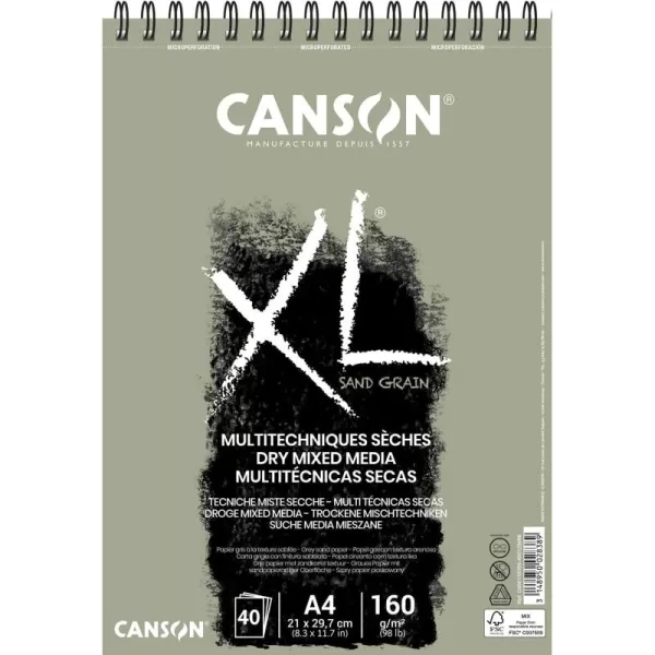 imageCANSON XL Sand Grain Dry Mixed Media 160gsm Paper A4 Grey Landscape Drawing Pad with SandpaperLike Finish Spiralbound with 40 Sheets Ideal for Professional Artists ampamp StudentsSPIRAL GREY 40S A4