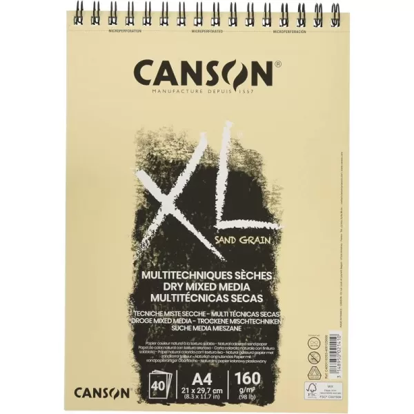 imageCANSON XL Sand Grain Dry Mixed Media 160gsm Paper A4 Grey Landscape Drawing Pad with SandpaperLike Finish Spiralbound with 40 Sheets Ideal for Professional Artists ampamp StudentsSPIRAL NAT 40S A4