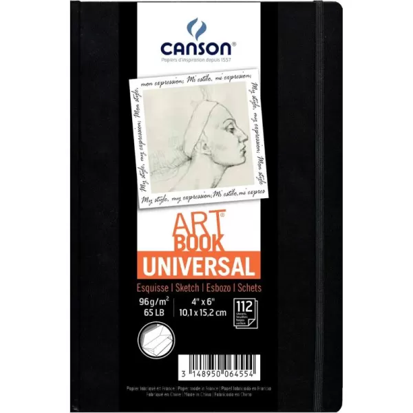 imageCanson Universal Art Book Blank Acid Free Paper with Pocket Elastic Closure and Stitch Binding Hardbound 65 Pound 85 x 11 Inch 112 Sheets4 x 6