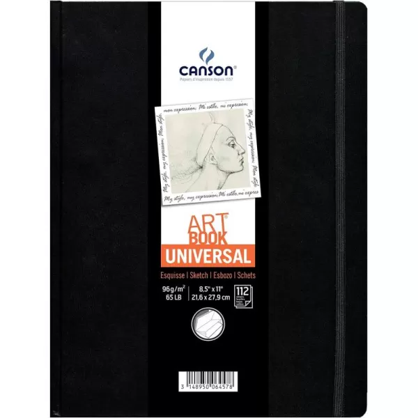 imageCanson Universal Art Book Blank Acid Free Paper with Pocket Elastic Closure and Stitch Binding Hardbound 65 Pound 85 x 11 Inch 112 Sheets85X11