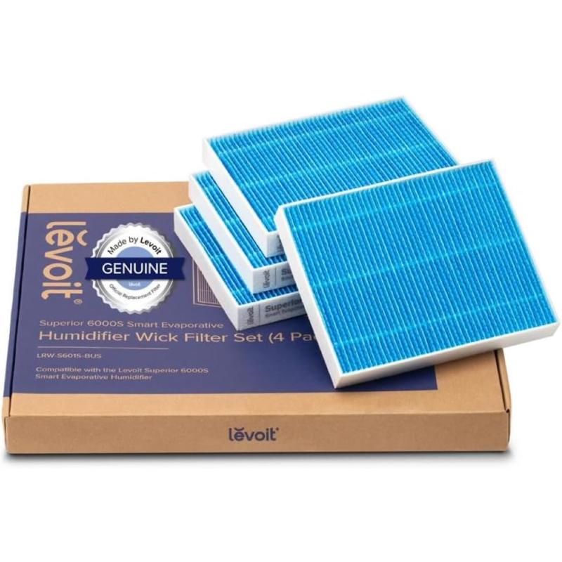imageLEVOIT 4Pack Replacement Filters for Superior 6000S Smart Evaporative Humidifier Captures Large Particles ampamp Minerals Extends Filter Life up to 6 Months GrayBlue