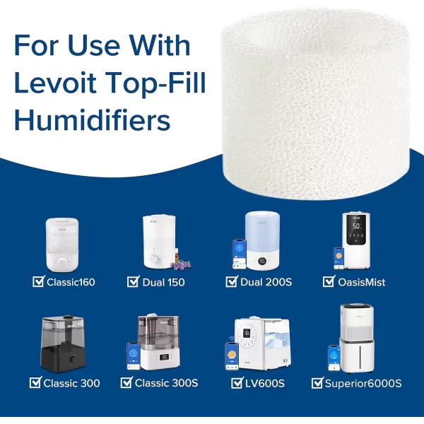 imageLEVOIT 10Pack Top Fill Humidifier Replacement Filters Capture Particles to Improve Humidification Efficiency for Classic160 Dual150 Dual200S Classic300S LV600S OasisMist450S Superior6000SWhite