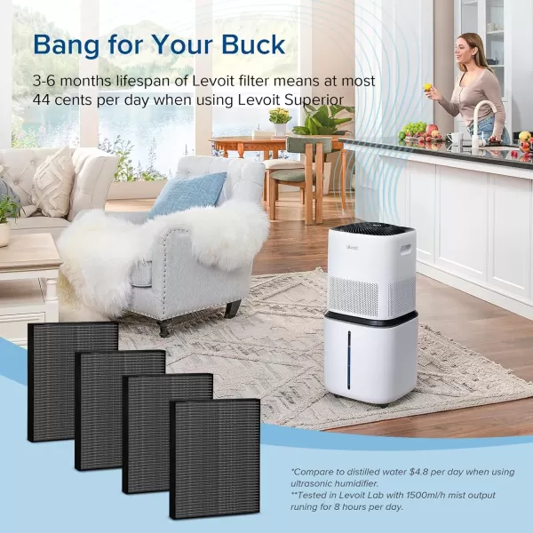 imageLEVOIT 4Pack Replacement Filters for Superior 6000S Smart Evaporative Humidifier Captures Large Particles ampamp Minerals Extends Filter Life up to 6 Months GrayGray